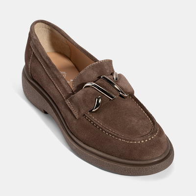 Kadın Kahve Metal Toka Detaylı Süet Loafer