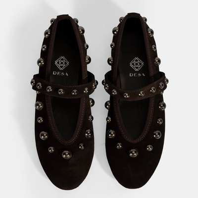 Kadın Kahve Metal Zımba Detaylı Mary Jane Babet