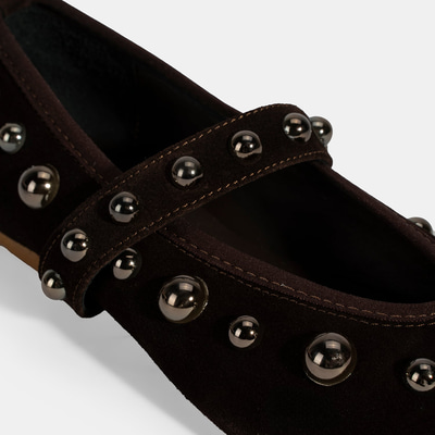 Kadın Kahve Metal Zımba Detaylı Mary Jane Babet