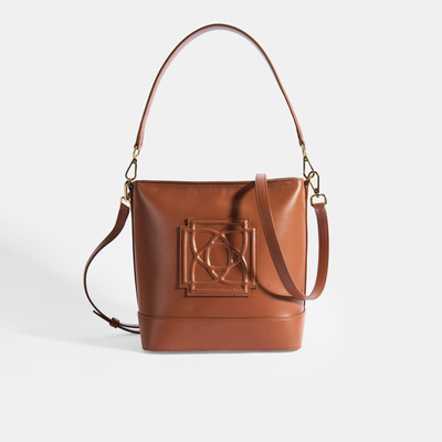 Kadın Kahve Monogram Logolu Deri Omuz Çantası