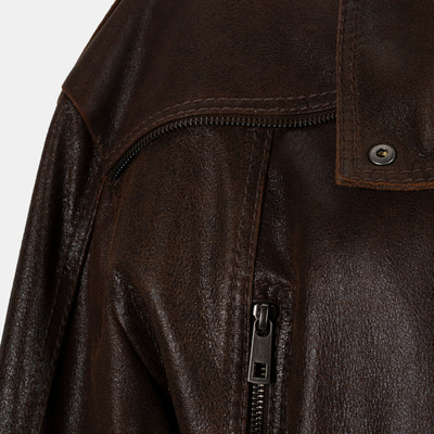 Kadın Kahve Oversize Kemerli Biker Deri Ceket