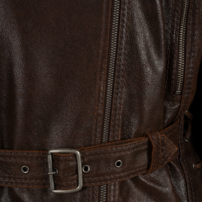 Kadın Kahve Oversize Kemerli Biker Deri Ceket