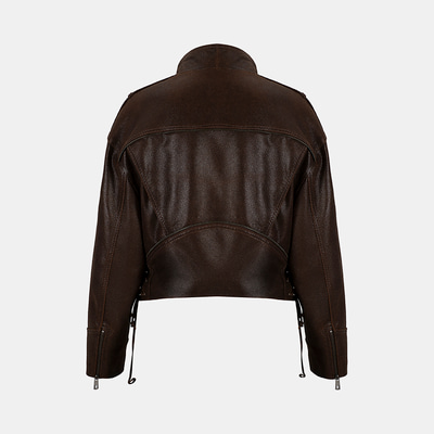 Kadın Kahve Oversize Kemerli Biker Deri Ceket