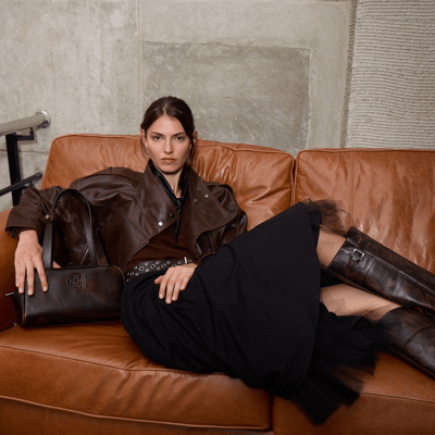 Kadın Kahve Oversize Kemerli Biker Deri Ceket