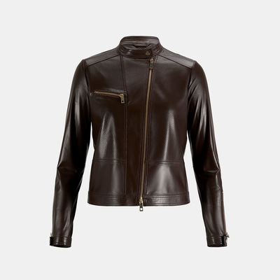 Kadın Kahve Perfore Detaylı Deri Ceket