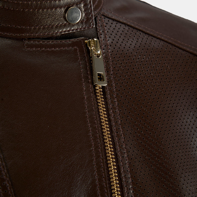 Kadın Kahve Perfore Detaylı Deri Ceket