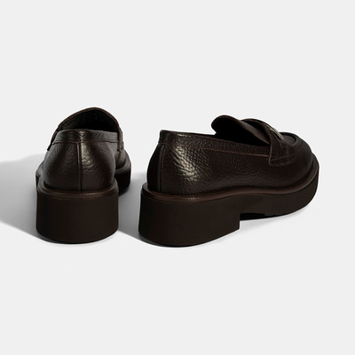 Kadın Kahve Toka Aksesuarlı Kalın Tabanlı Deri Loafer