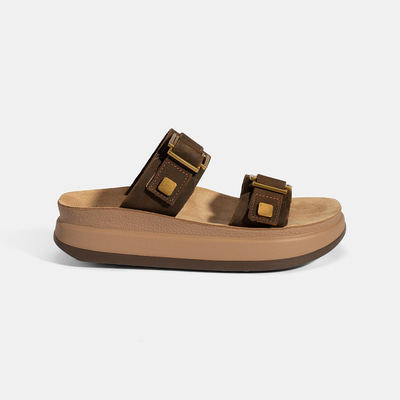 Kadın Kahve Tokalı Dolgu Topuklu Nubuk Deri Terlik