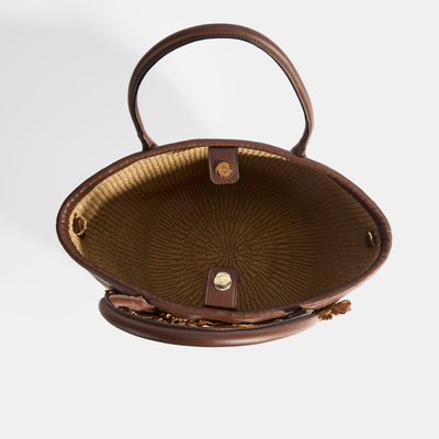 Kadın Kahve Turuncu Çiçek Detaylı Hasır Omuz Çantası