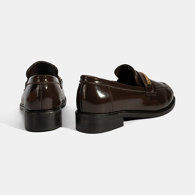 Kadın Kahve Zincir Aksesuarlı Deri Loafer