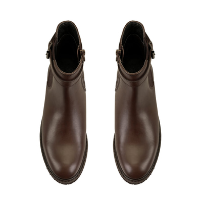 Kadın Kemer Aksesuarlı Kahve Lastikli Deri Chelsea Bot