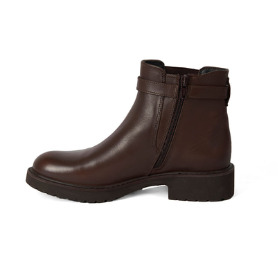 Kadın Kemer Aksesuarlı Kahve Lastikli Deri Chelsea Bot