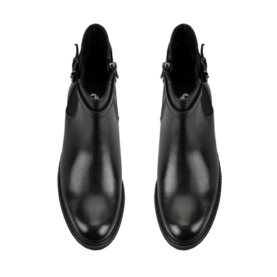 Kadın Kemer Aksesuarlı Siyah Lastikli Deri Chelsea Bot