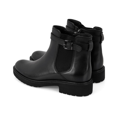 Kadın Kemer Aksesuarlı Siyah Lastikli Deri Chelsea Bot