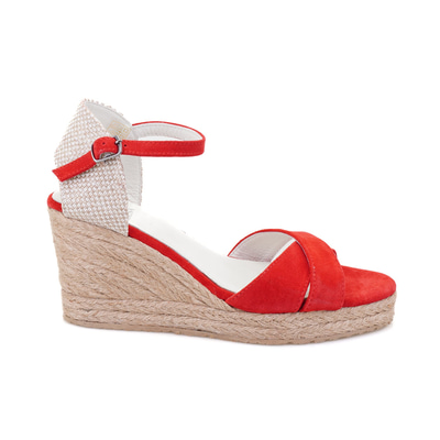 Kadın Kırmızı Dolgu Topuk Süet Espadril Sandalet
