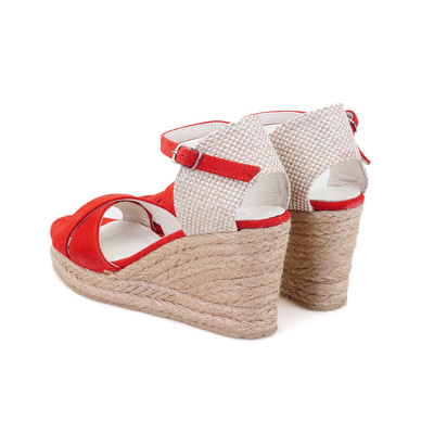 Kadın Kırmızı Dolgu Topuk Süet Espadril Sandalet