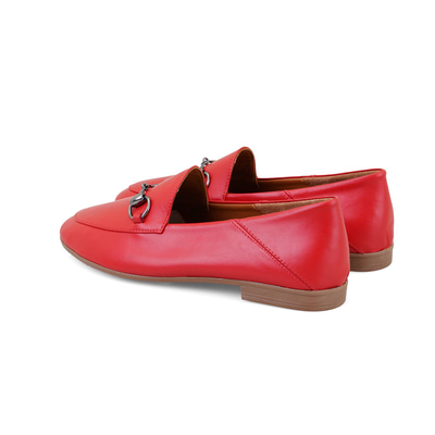 Kadın Kırmızı Toka Aksesuarlı Deri Babet