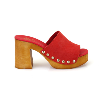 Kadın Kırmızı Topuklu Süet Deri Terlik