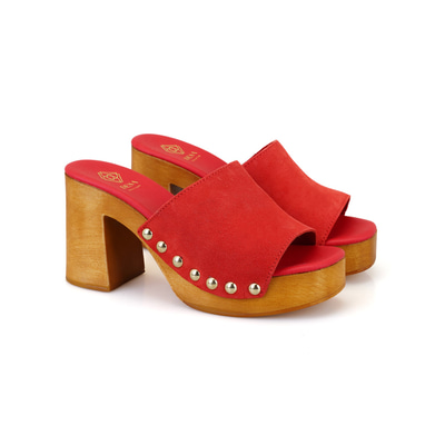 Kadın Kırmızı Topuklu Süet Deri Terlik