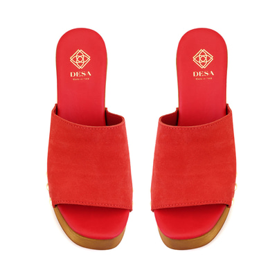 Kadın Kırmızı Topuklu Süet Deri Terlik