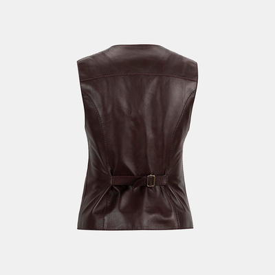 Kadın Koyu Kahve Deri Yelek