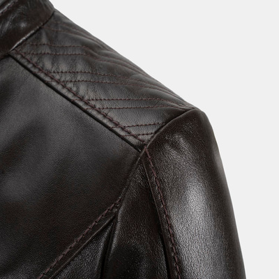 Kadın Koyu Kahve Hakim Yakalı Fit Deri Ceket