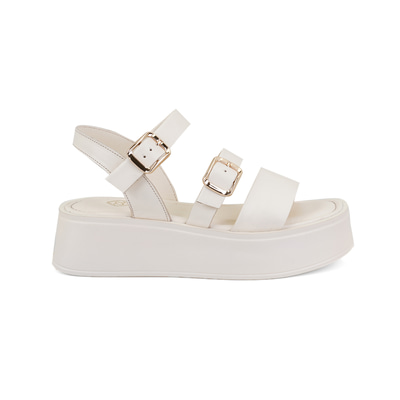 Kadın Krem Ayarlanabilir Tokalı Deri Sandalet