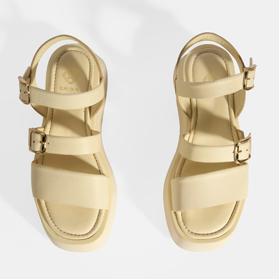 Kadın Krem Deri Sandalet