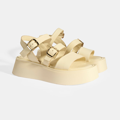 Kadın Krem Deri Sandalet