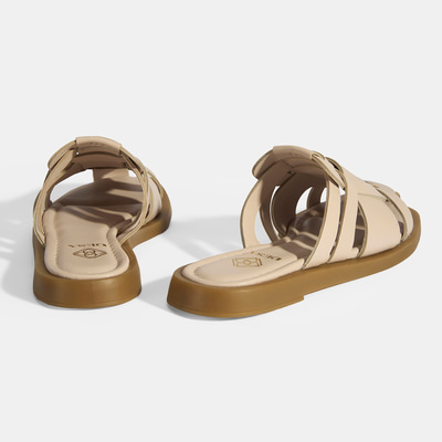 Kadın Krem Deri Terlik 