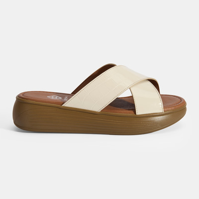 Kadın Krem Dolgu Topuklu Deri Terlik