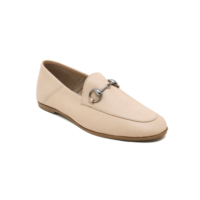 Kadın Krem Metal Toka Detaylı Deri Loafer
