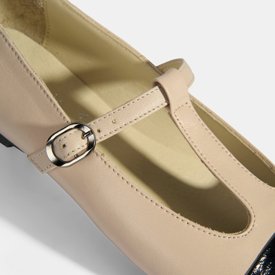 Kadın Krem Rugan T-Bant Mary Jane Babet