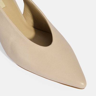Kadın Krem Slingback Deri Topuklu Ayakkabı 