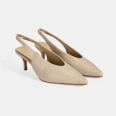Kadın Krem Slingback Deri Topuklu Ayakkabı 