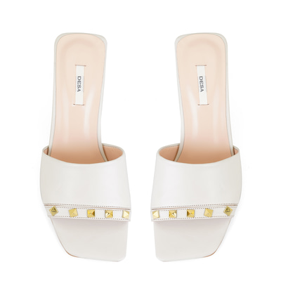 Kadın Krem Topuklu Deri Terlik