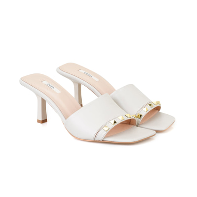 Kadın Krem Topuklu Deri Terlik