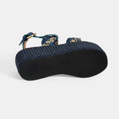 Kadın Lacivert Ayarlanabilir Tokalı Hasır Detaylı Sandalet