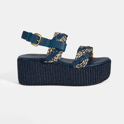 Kadın Lacivert Ayarlanabilir Tokalı Hasır Detaylı Sandalet