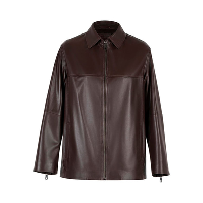 Kadın Lacivert Gömlek Yakalı Deri Ceket