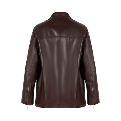 Kadın Lacivert Gömlek Yakalı Deri Ceket