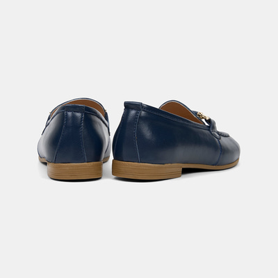 Kadın Lacivert Metal Gold Toka Aksesuarlı Deri Loafer