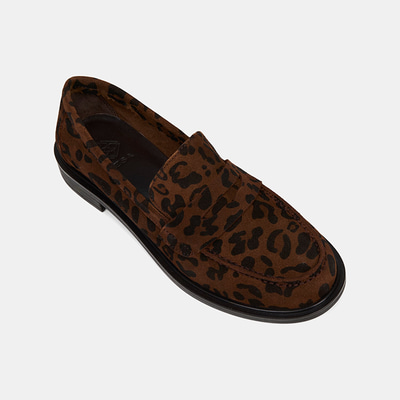 Kadın Leopar Desenli Yuvarlak Burun Süet Deri Loafer