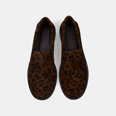 Kadın Leopar Desenli Yuvarlak Burun Süet Deri Loafer