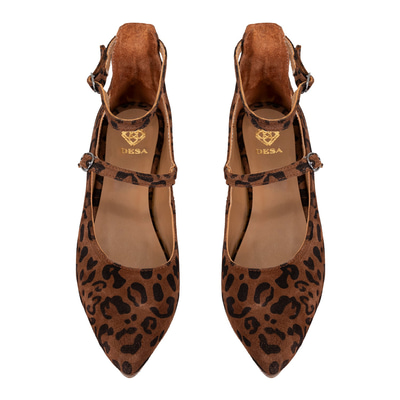 Kadın Leopar Mary Jane Deri Babet