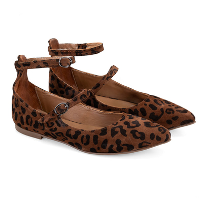 Kadın Leopar Mary Jane Deri Babet