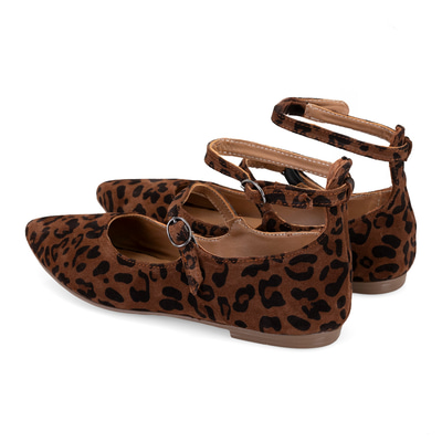 Kadın Leopar Mary Jane Deri Babet