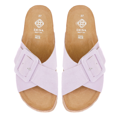 Kadın Lila Ayarlanabilir Süet Deri Terlik