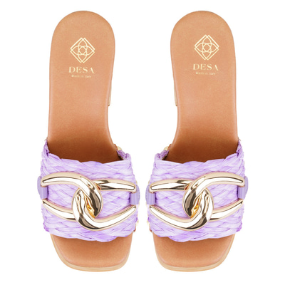 Kadın Lila Platform Topuklu Hasır Terlik