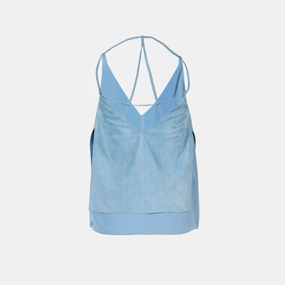 Kadın Mavi Askılı V Yaka Süet Bluz 